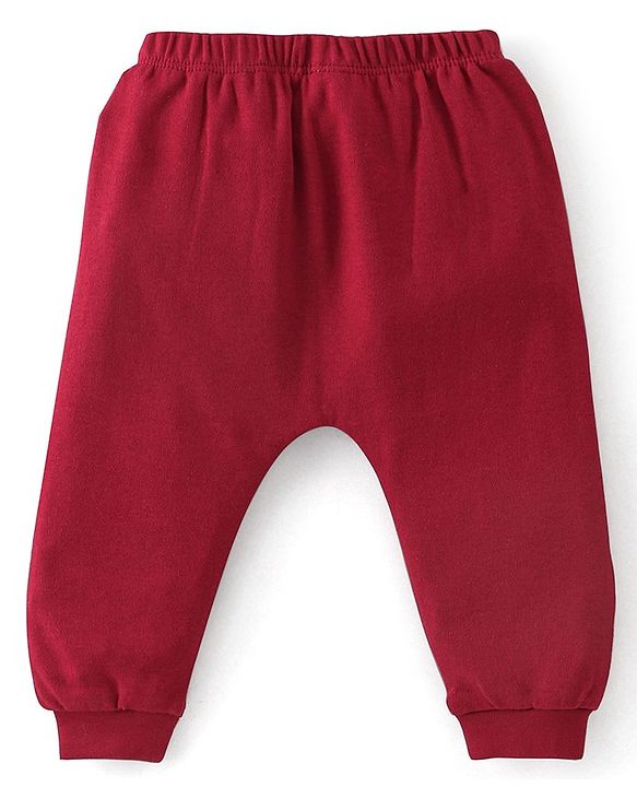 Babyhug 100% Cotton Knit Full Sleeves Striped Hooded Onesie with Lounge Pant - Red