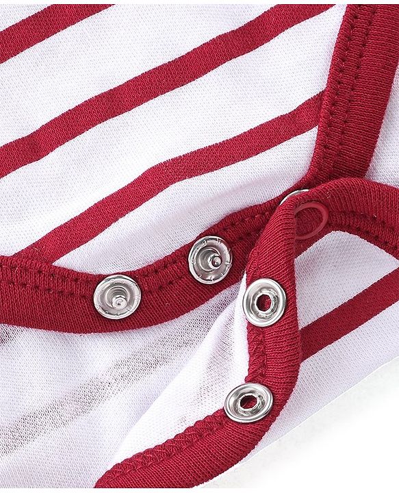 Babyhug 100% Cotton Knit Full Sleeves Striped Hooded Onesie with Lounge Pant - Red