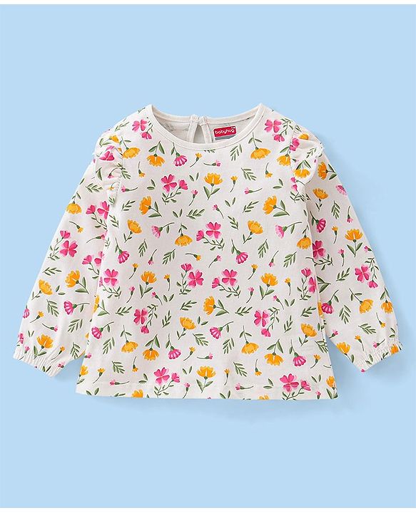 Babyhug Cotton Knit Full Sleeves Floral & Text Print T-Shirts Pack of 3 - Pink Maroon & Green