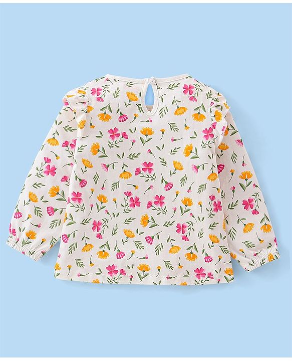 Babyhug Cotton Knit Full Sleeves Floral & Text Print T-Shirts Pack of 3 - Pink Maroon & Green
