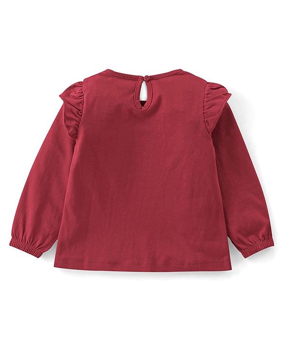 Babyhug Cotton Knit Full Sleeves Floral & Text Print T-Shirts Pack of 3 - Pink Maroon & Green
