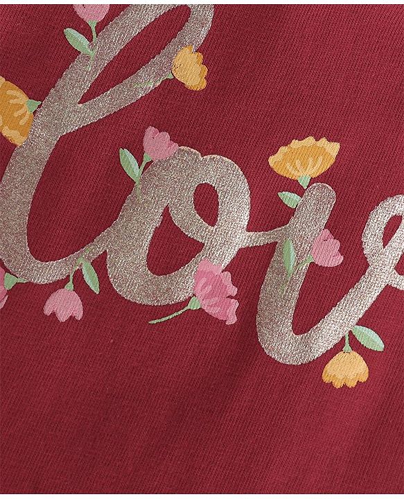 Babyhug Cotton Knit Full Sleeves Floral & Text Print T-Shirts Pack of 3 - Pink Maroon & Green