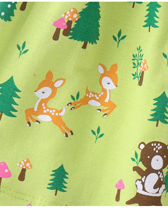 Babyhug Cotton Knit Full Sleeves Overlap Top with Jungle Theme Print & Smocking Detailing - Lime Green