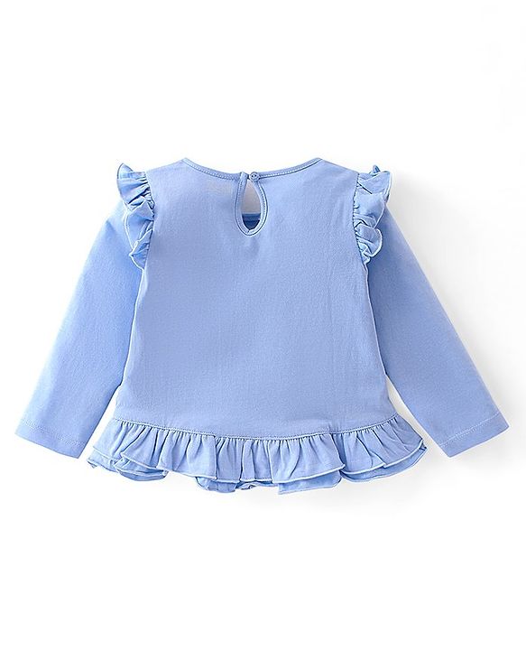 Babyhug Cotton Knit Full Sleeves Tee With Heart Graphics & Frill Detailing- Purple Melange