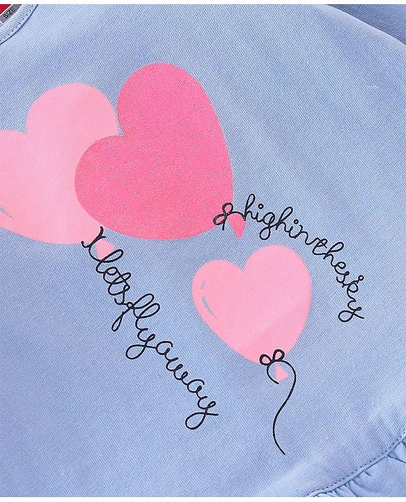 Babyhug Cotton Knit Full Sleeves Tee With Heart Graphics & Frill Detailing- Purple Melange