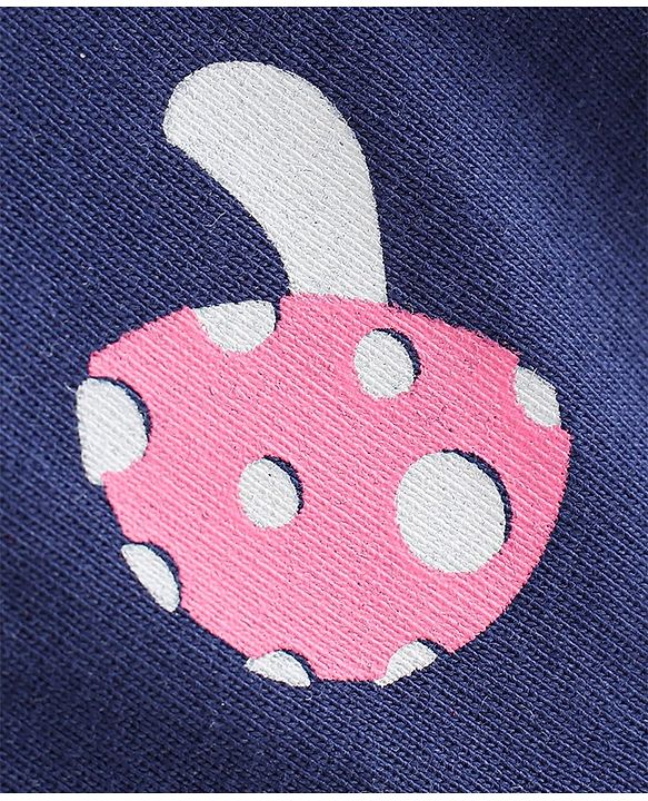 Babyhug Cotton Knit Full Sleeves Mushroom Printed Top with Frill Detailing - Navy Blue
