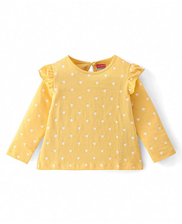Babyhug 100% Cotton Knit Full Sleeves Tees With Frill Detailing & Floral Graphics Pack of 3- Red White & Yellow