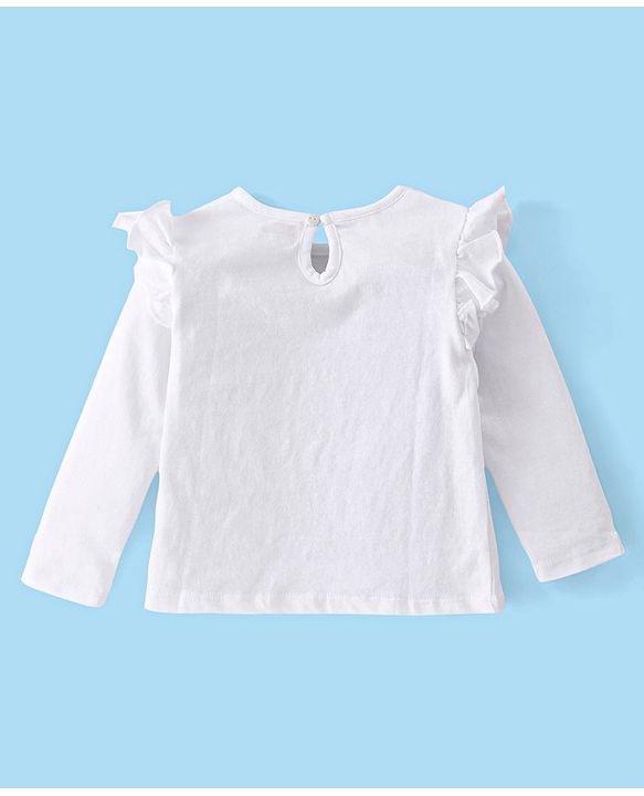 Babyhug 100% Cotton Knit Full Sleeves Tees With Frill Detailing & Floral Graphics Pack of 3- Red White & Yellow