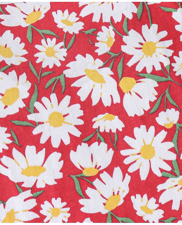 Babyhug 100% Cotton Knit Full Sleeves Tees With Frill Detailing & Floral Graphics Pack of 3- Red White & Yellow