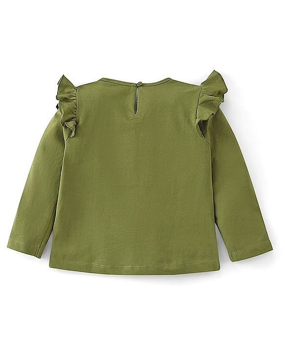 Babyhug 100% Cotton Knit Full Sleeves T-Shirt With Graphics & Frill Detailing - Green