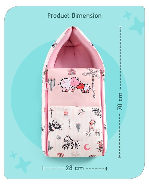 Babyhug Velour Sleeping Bag Baby Animal Print with Embroidery - Pink