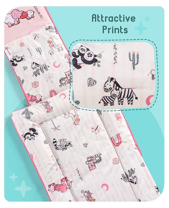 Babyhug Velour Sleeping Bag Baby Animal Print with Embroidery - Pink