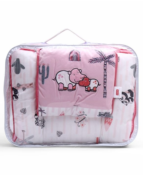 Babyhug Velour Sleeping Bag Baby Animal Print with Embroidery - Pink
