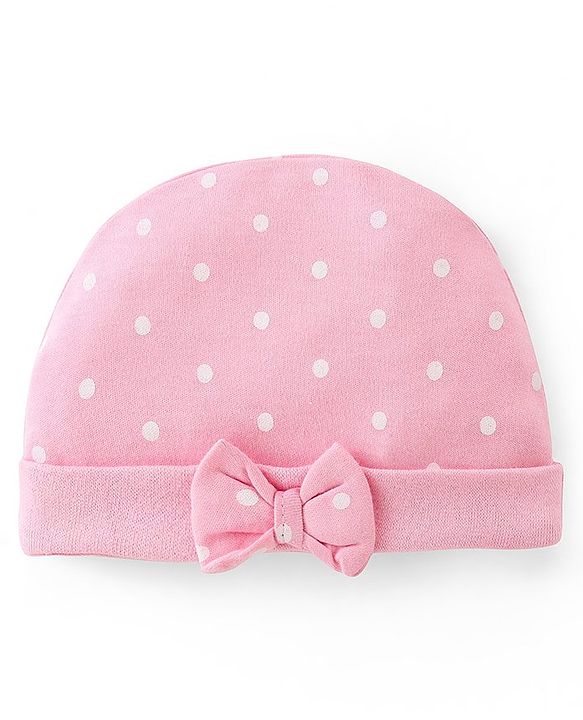 Babyhug 100% Cotton Kitted Cap Mittens & Booties with Polka Dot Print- Pink
