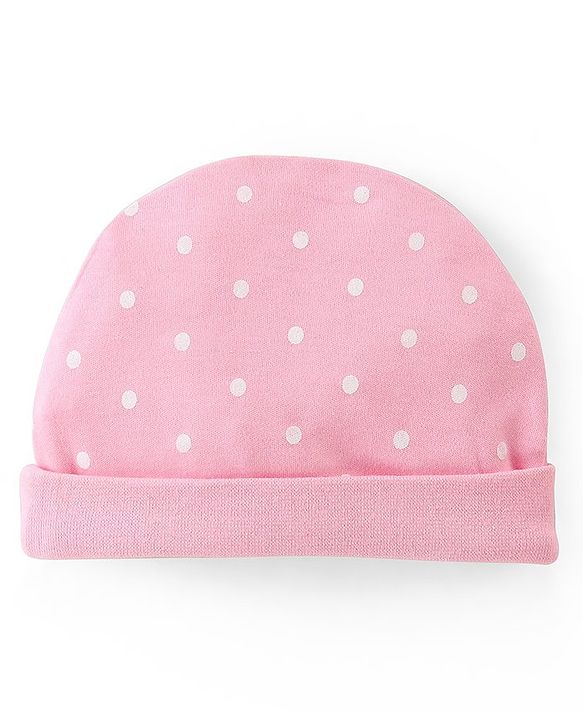 Babyhug 100% Cotton Kitted Cap Mittens & Booties with Polka Dot Print- Pink