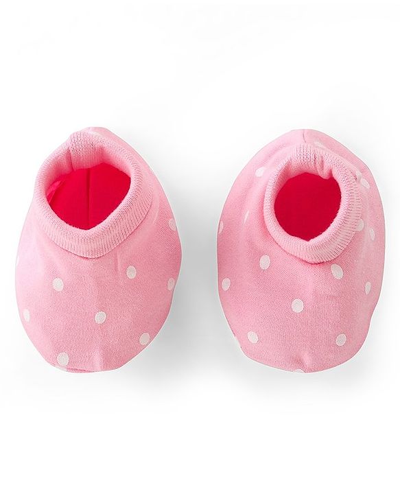 Babyhug 100% Cotton Kitted Cap Mittens & Booties with Polka Dot Print- Pink