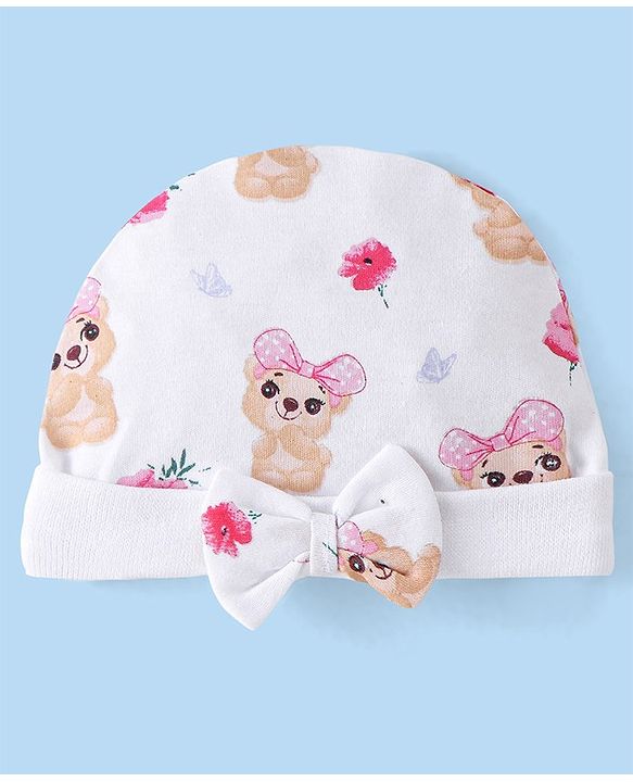 Babyhug 100% Cotton Cap Mittens & Booties Set Puppy Print - White
