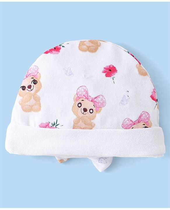 Babyhug 100% Cotton Cap Mittens & Booties Set Puppy Print - White