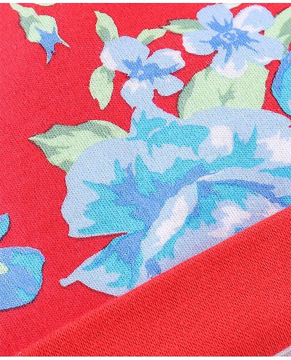 Babyhug 100% Cotton Cap Mittens & Booties Floral Print - Red