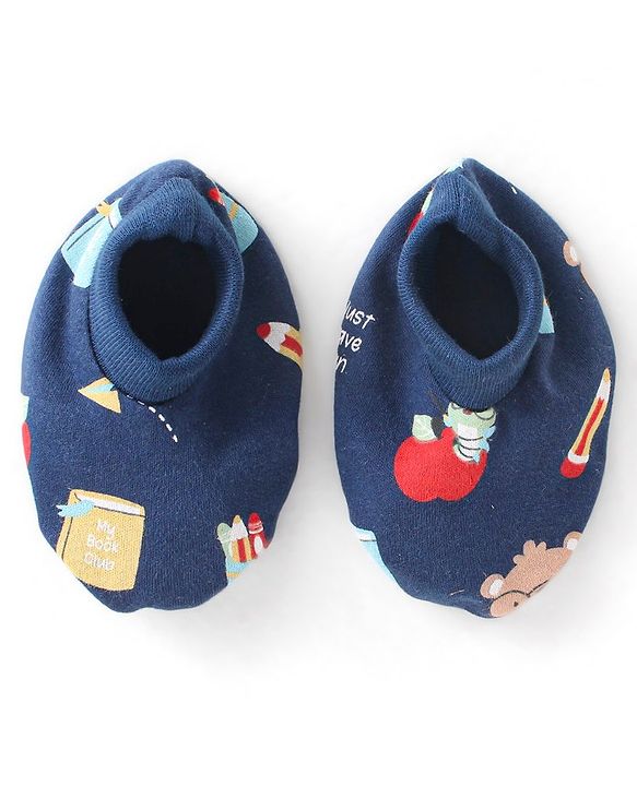 Babyhug 100% Cotton Caps Mittens & Booties with Caterpillar Print- Navy Blue