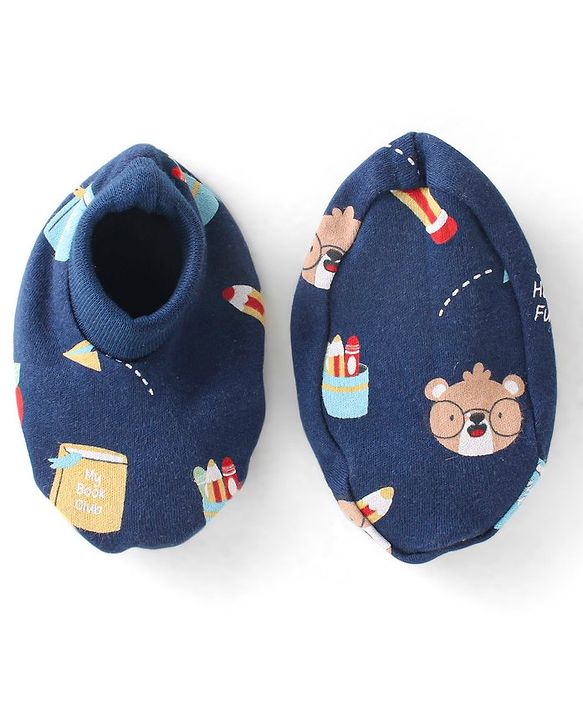 Babyhug 100% Cotton Caps Mittens & Booties with Caterpillar Print- Navy Blue
