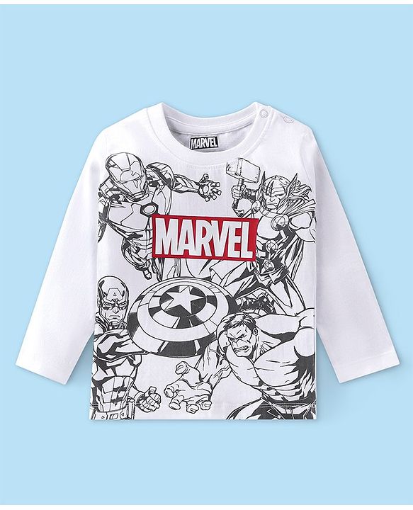 Babyhug 100% Cotton Knit Full Sleeves T-Shirt Avengers Graphics - White
