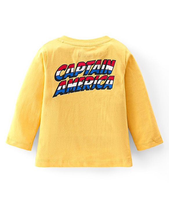 Babyhug 100% Cotton Full Sleeves T-Shirt Captain America Print - Yellow