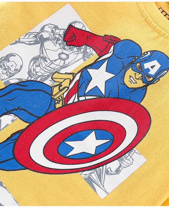 Babyhug 100% Cotton Full Sleeves T-Shirt Captain America Print - Yellow