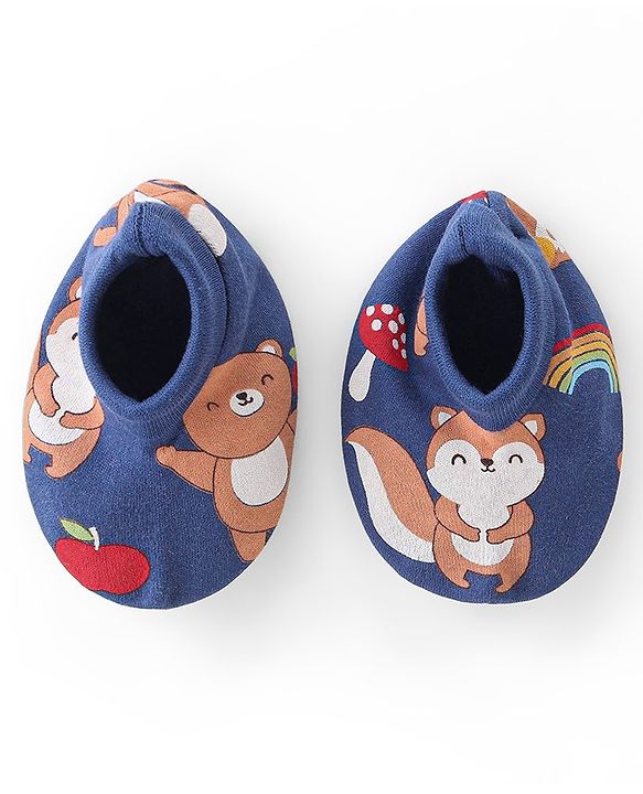 Babyhug 100% Cotton Mittens & Booties Set Animal Print - Blue