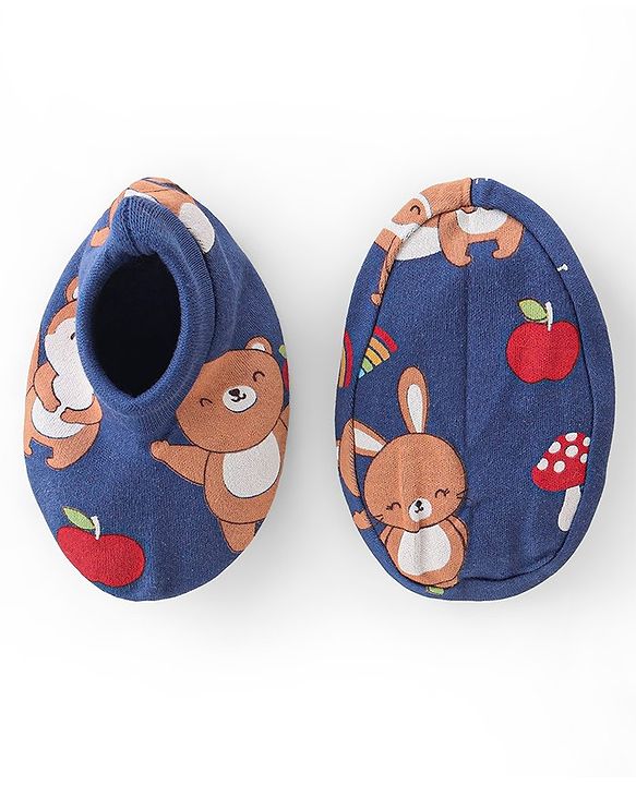 Babyhug 100% Cotton Mittens & Booties Set Animal Print - Blue