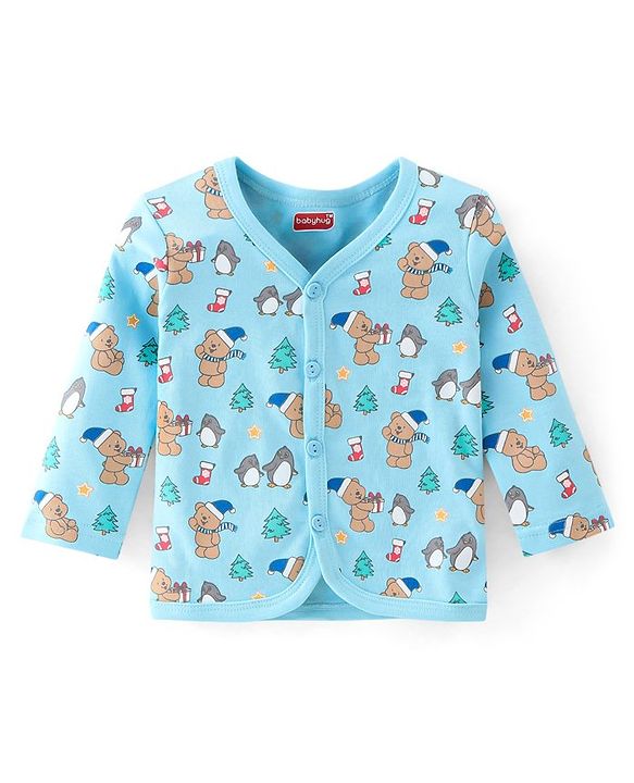 Babyhug 100% Cotton Knit  Full Sleeves Front Open Vests  with Stripe & Teddy Bear Print Pack of 3  - Multicolour