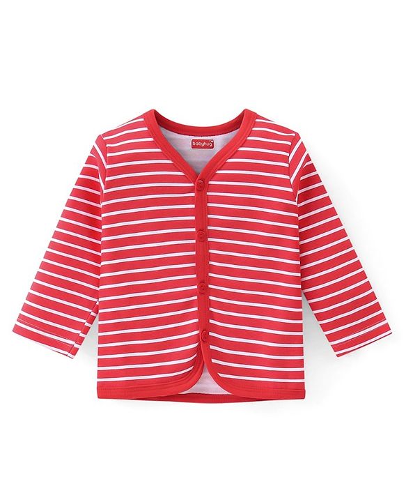 Babyhug 100% Cotton Knit  Full Sleeves Front Open Vests  with Stripe & Teddy Bear Print Pack of 3  - Multicolour