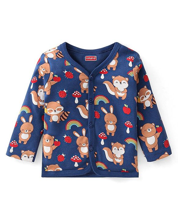 Babyhug 100% Cotton Knit Full Sleeves Front Open Vests Stripes & Fox Print Pack of 3 - Multicolour