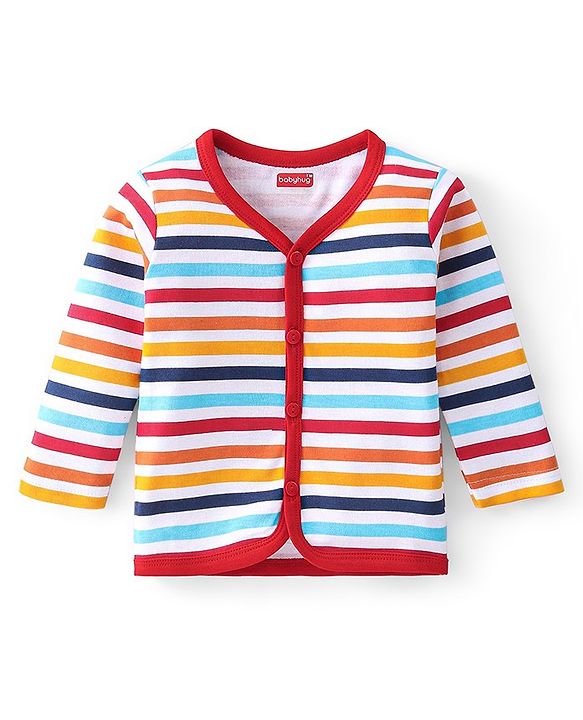 Babyhug 100% Cotton Knit Full Sleeves Front Open Vests Stripes & Fox Print Pack of 3 - Multicolour