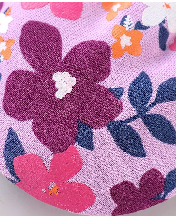 Babyhug 100% Cotton Mittens & Booties With Floral Print - Purple