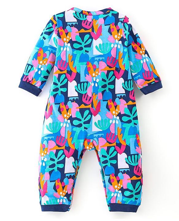 Babyhug 100% Cotton Knit Full Sleeves Romper Floral Print - Multicolour
