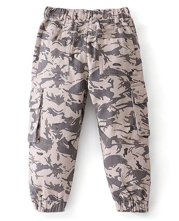 Babyhug Cotton Spandex Full Length Trouser With Camouflage - Beige