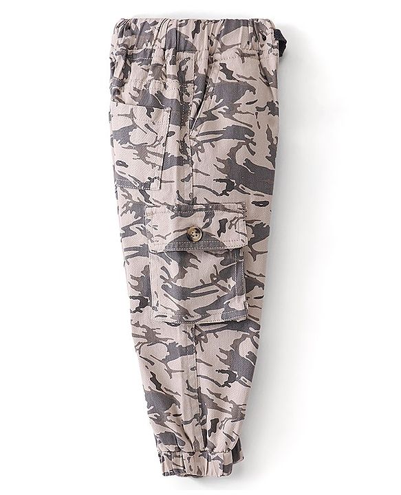 Babyhug Cotton Spandex Full Length Trouser With Camouflage - Beige