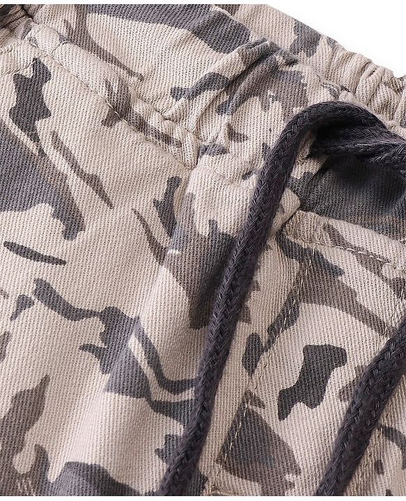 Babyhug Cotton Spandex Full Length Trouser With Camouflage - Beige