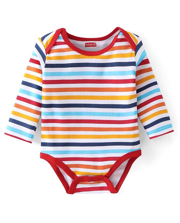 Babyhug 100% Cotton Full Sleeves Onesies With Squirrel Print - Red & Navy Blue