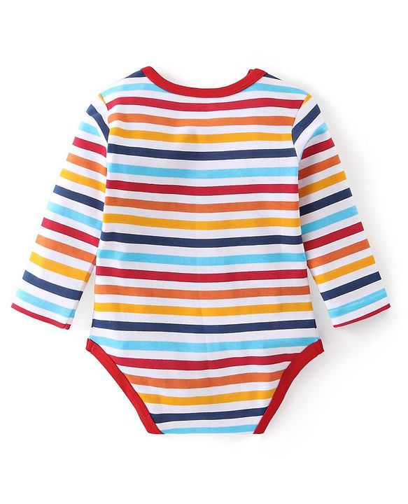 Babyhug 100% Cotton Full Sleeves Onesies With Squirrel Print - Red & Navy Blue