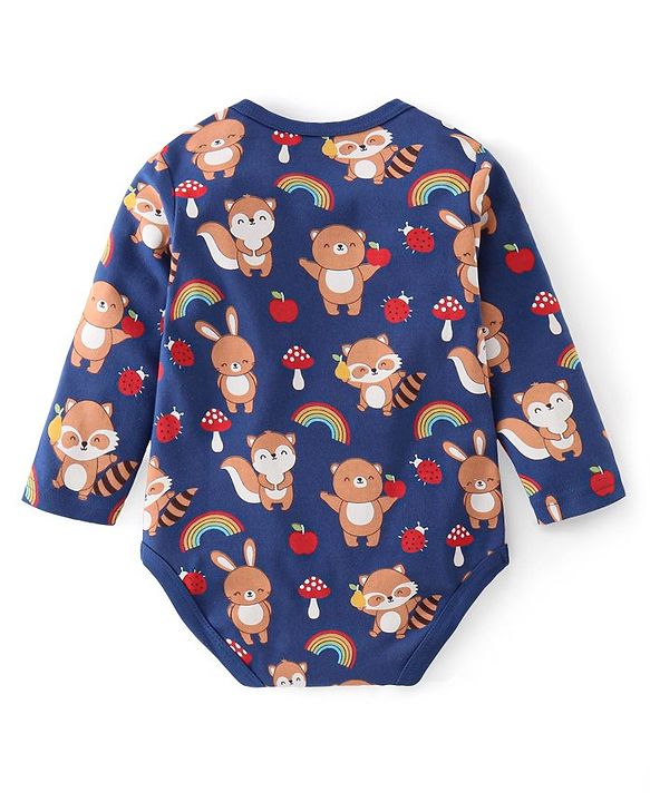 Babyhug 100% Cotton Full Sleeves Onesies With Squirrel Print - Red & Navy Blue