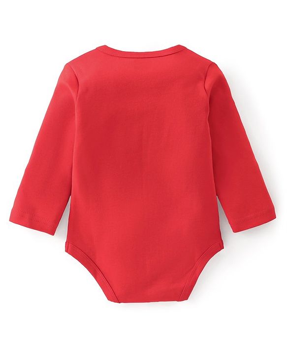 Babyhug 100% Cotton Full Sleeves Onesies With Squirrel Print - Red & Navy Blue