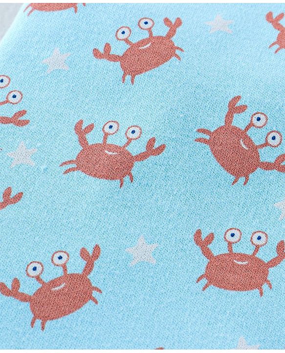 Babyhug 100% Cotton Full Sleeves Romper with Cap Mittens & Booties Crab Printed - Blue