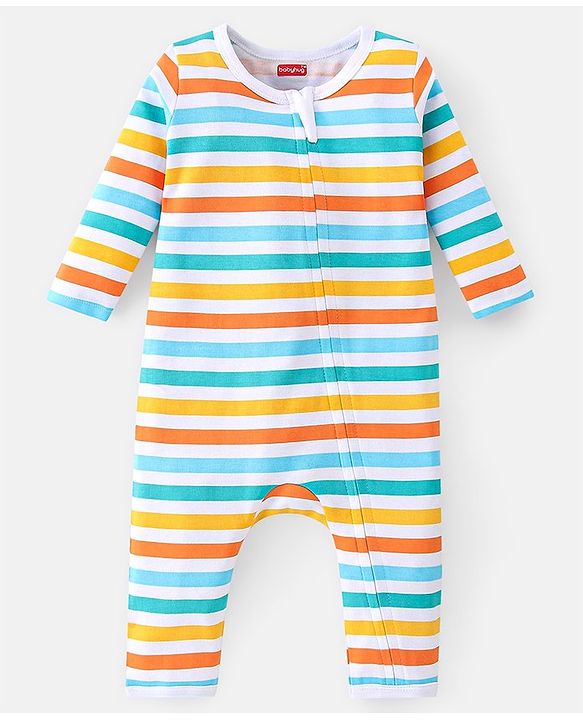 Babyhug 100% Cotton Romper With Striped & Car Print Pack Of 2 - Navy Blue & White