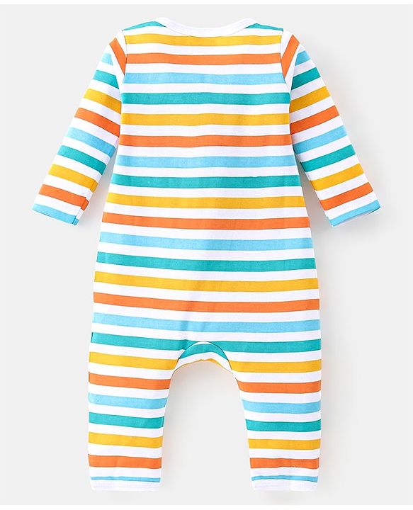 Babyhug 100% Cotton Romper With Striped & Car Print Pack Of 2 - Navy Blue & White