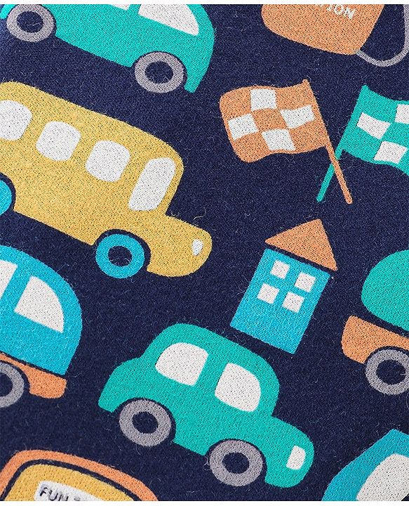 Babyhug 100% Cotton Romper With Striped & Car Print Pack Of 2 - Navy Blue & White