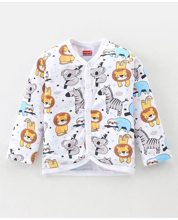 Babyhug 100% Cotton Full Sleeves Vest With Animals Print Pack of 3 - White Blue & Yellow