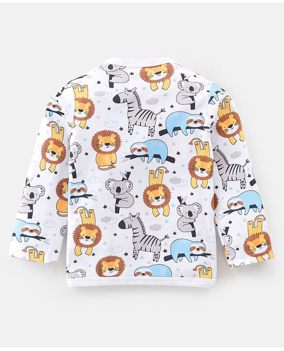 Babyhug 100% Cotton Full Sleeves Vest With Animals Print Pack of 3 - White Blue & Yellow