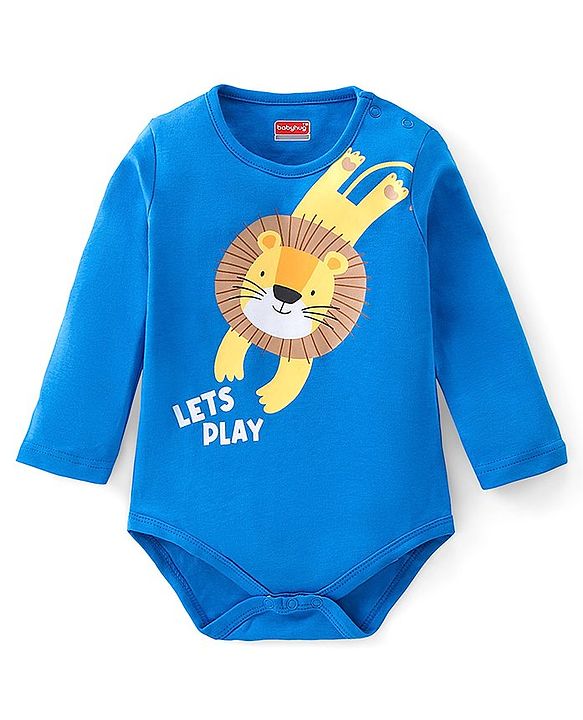 Babyhug 100% Cotton Knit Full Sleeves Onesie Lion Print - Blue